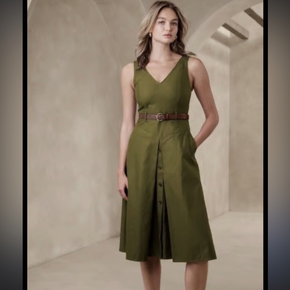 Banana Republic Forest Green Cotton Drop Waist Midi Dress Size 4